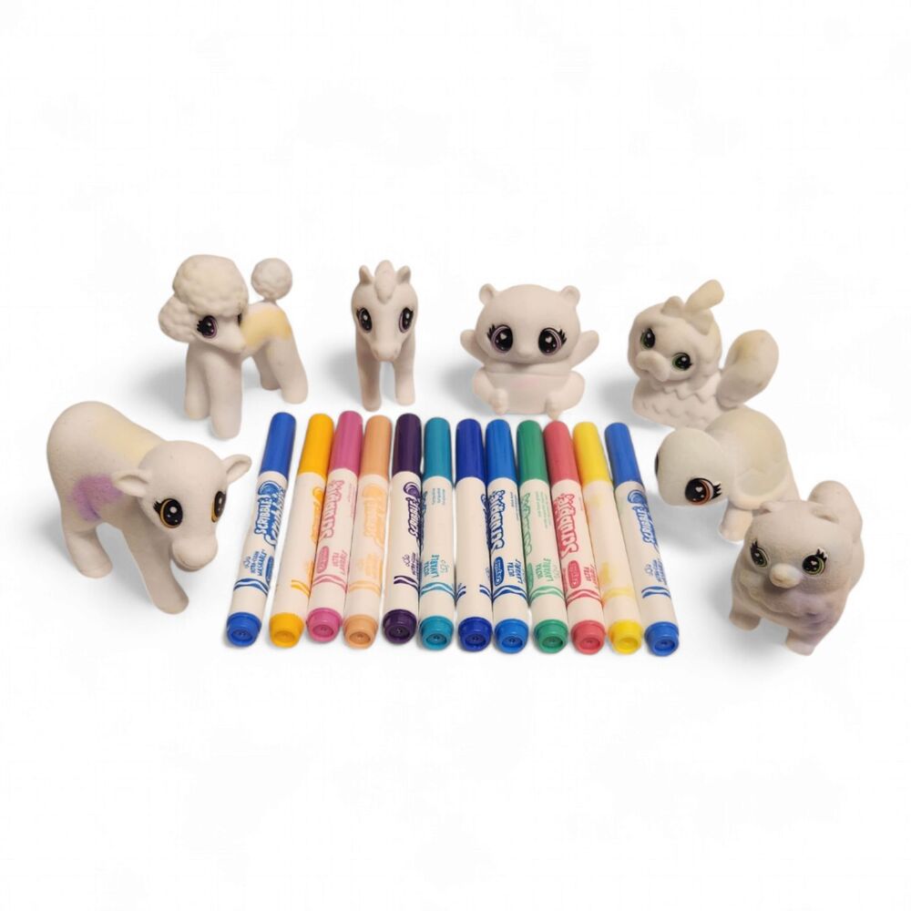 Crayola Scribbles - Lot of 7, Includes Markers and Animal Figurines, Wash Redraw